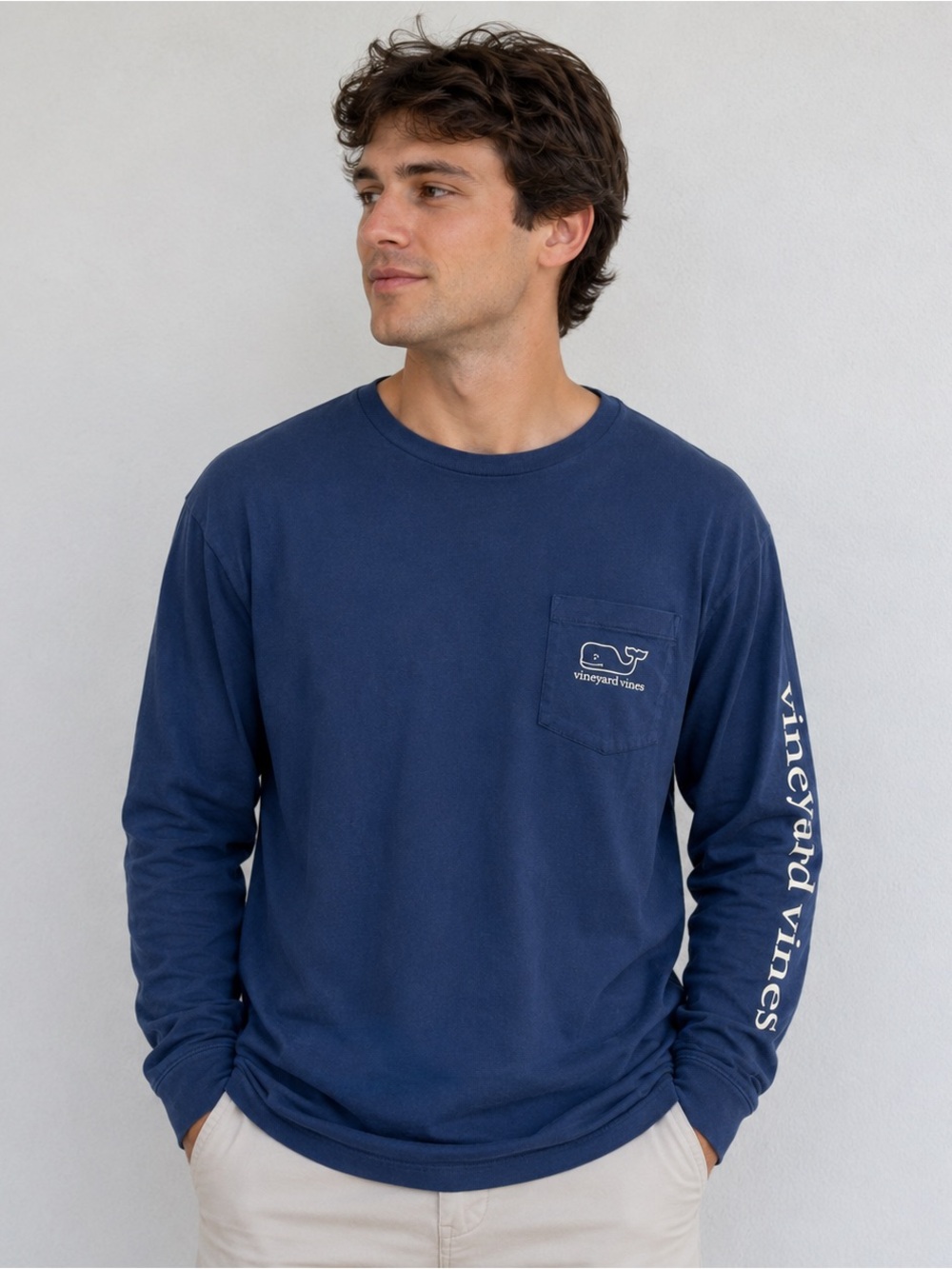 Vineyard Vines Men’s XL Long Sleeve Pocket Tee Navy Blue Whale Graphic Shirt